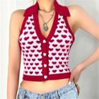 Sleeveless Heart Pattern Knit Top