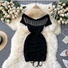Short-sleeve Fringed Drawstring Mini Dress
