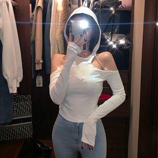 Hooded Halter-neck Long-sleeve T-shirt