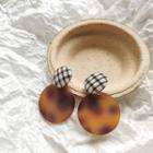 Plaid Button Earring As Shown In Figure - One Size