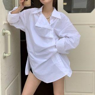Asymmetrical Shirred Shirt White - One Size