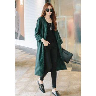 Shirred-back Checked Shirtdress