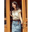 Cap-sleeve Pleated-trim Top Cream - One Size