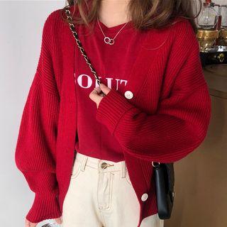 Rib-knit Button Cardigan