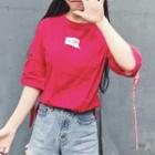 Ribbon Detail Cutout 3/4-sleeve T-shirt