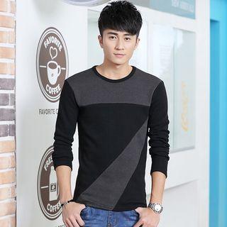 Colour Block Long-sleeve Fleece-lined T-shirt