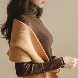 Turtle-neck Button-cuff Knit Top