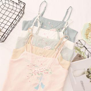 Spaghetti Strap Embroidered Flower Top