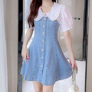 Short-sleeve Peter Pan Collar Mini Denim Dress