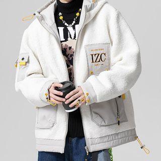 Lettering Fluffy Zipped Jacket