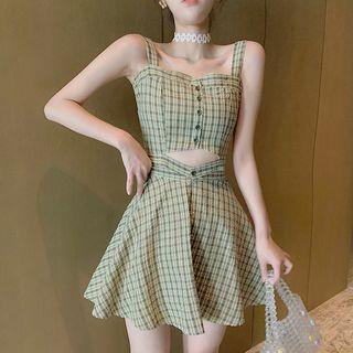 Set: Plaid Camisole Top + Mini A-line Skirt