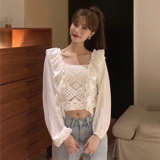 Crochet Knit Ruffle Blouse