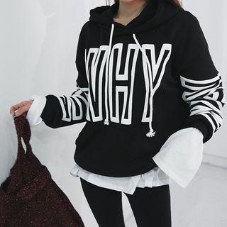 Hood Kangaroo-pocket Lettering Pullover