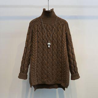 Ribbed Turtleneck Long-sleeve Sweater