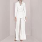 Set: Tie-waist Blazer + Wide-leg Pants