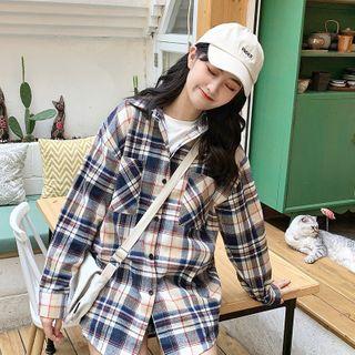 Long Sleeve Plaid Shirt Stripe - Blue - One Size