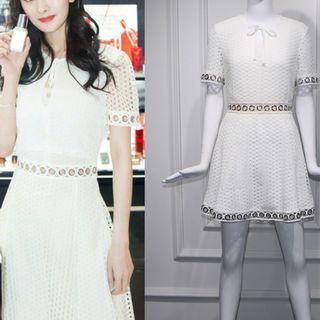 Grommet Short-sleeve A-line Lace Dress