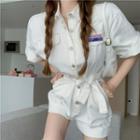 Short-sleeve Single-breasted Denim Jumpsuit White - One Size