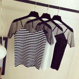 Mock Two Piece Mesh Panel Short Sleeve T-shirt