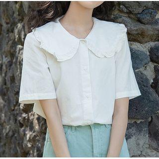Short-sleeve Ruffle Trim Collar Blouse White - One Size