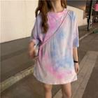 Elbow-sleeve Tie-dyed T-shirt As Shown In Figure - One Size