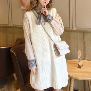 Plaid Bow Blouse / Knit Jumper Dress