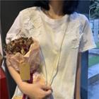 Short-sleeve Flower Detail T-shirt White - One Size