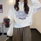 Long-sleeve High-neck Half-zip Lettering Sweatshirt