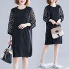 Panel Dotted Round-neck Long-sleeve Dress