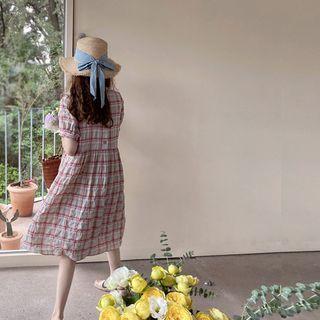 Button-back Checked A-line Dress