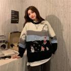 Color Block Christmas Graphic Embroidered Sweater