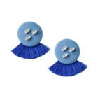 Tasseled Denim Button Earrings One Size