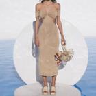 Short-sleeve Halter-neck Knit Midi Dress