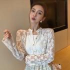 Long-sleeve Lace Blouse Lace Top - One Size