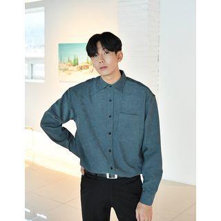 Pocket-front Faux-suede Colored Shirt