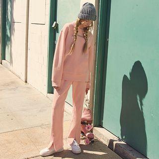 Slit-front Letter-printed Boot-cut Pants