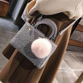 Pompom-accent Woven Tote