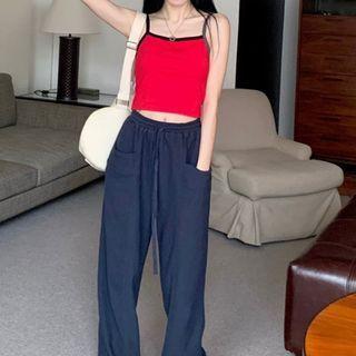 Contrast Trim Camisole Top / Loose Fit Pants