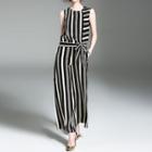 Set: Striped Sleeveless Top + Wide Leg Pants