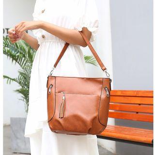 Solid Color Faux Leather Shoulder Bag