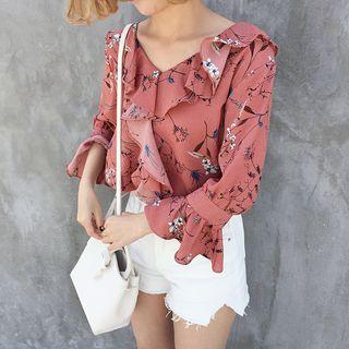 Print Frill Trim Blouse
