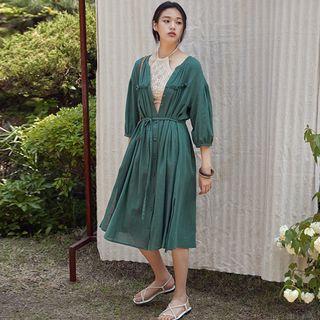 Open-placket Frilled-detail Shirtdress With Sash