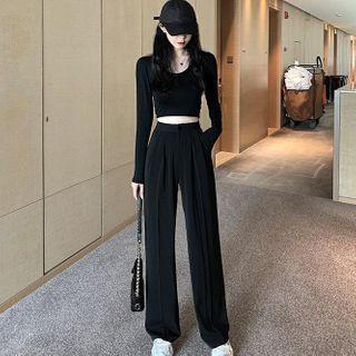Single-breasted Jacket / Long-sleeve Top / Wide-leg Pants