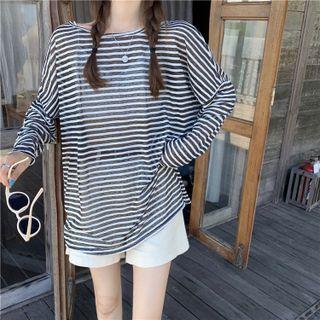 Oversized Striped Long-sleeve Top Stripe - One Size