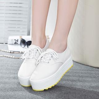 Canvas Platform Lace-up Shoes