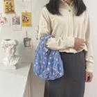 Flower Embroidered Mesh Tote Bag