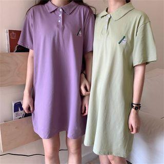 Panda Embroidered Short-sleeve Mini T-shirt Dress