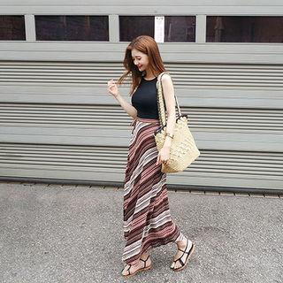 Wrap-front Patterned Maxi Skirt