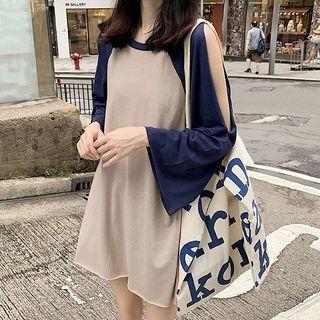 Color Block Cold Shoulder Long-sleeve T-shirt