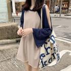 Color Block Cold Shoulder Long-sleeve T-shirt